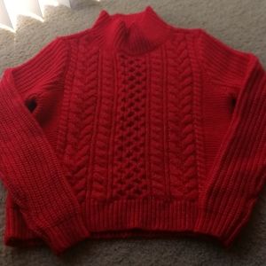 Loft mock neck cable knit red sweater
